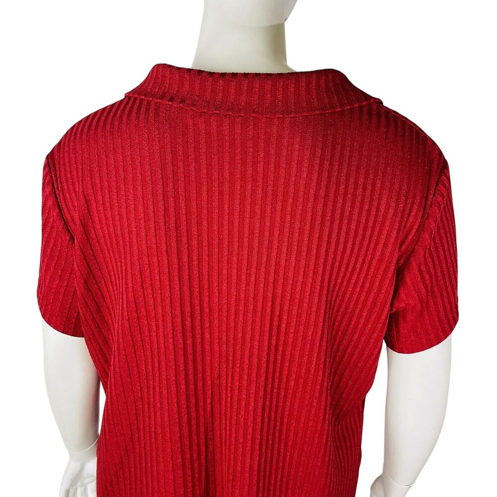 Vintage Sharon Anthony Womans Sz 2X Blouse Short Sleeve Solid Ribbed Stretch - Picture 6 of 7